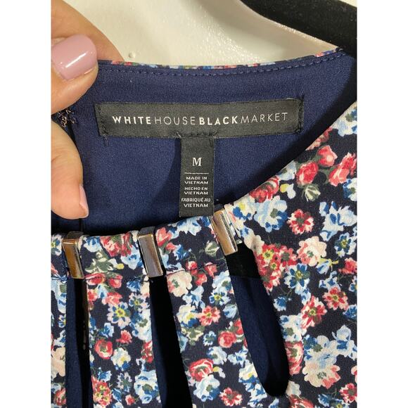 WHBM Navy Floral Key Whole Design Tank Top Blouse MEDIUM - Picture 4 of 8